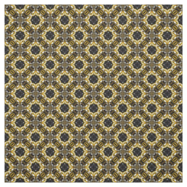 Silver Grey, Black, Yellow Round Tiles Pattern Fabric (Swatch)