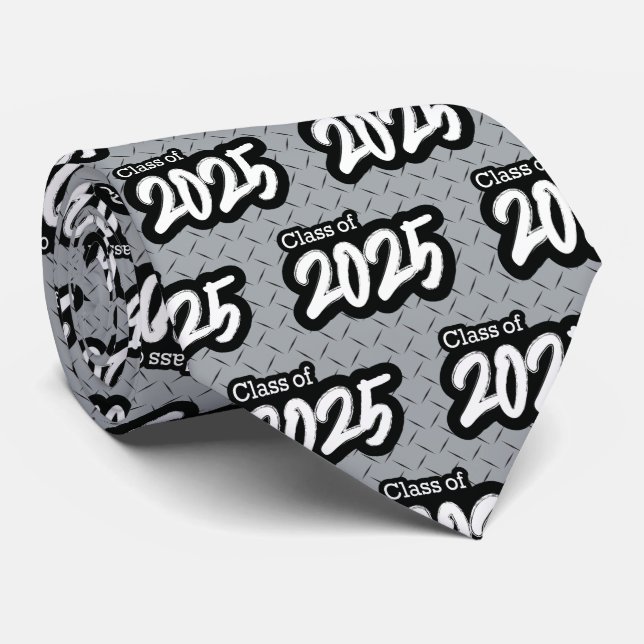Silver Grey Bold Brush Class of 2025 Neck Tie (Rolled)