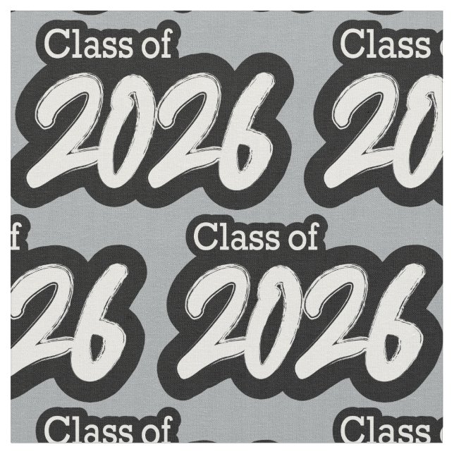 Silver Grey Bold Brush Class of 2026 Fabric (Close Up)