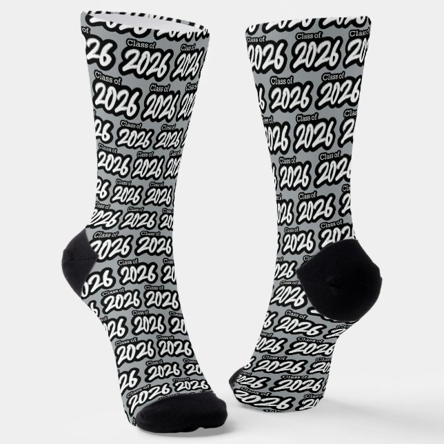 Silver Grey Bold Brush Class of 2026 Socks (Angled)