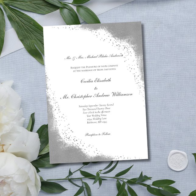 Silver Grey Border Minimalist Modern Wedding  Invitation (Silver Gray Border Formal Wording Traditional Classic Wedding Invitation)