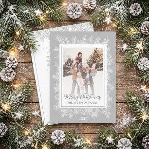 Silver Grey Botanical Vintage Frame Christmas Holiday Card