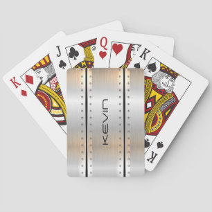 Silver-grey brushed aluminium geometric design playing cards