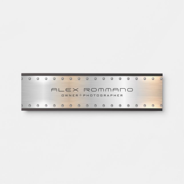 Silver-grey brushed aluminium texture door sign (Front)