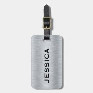 Silver-grey brushed aluminium texture luggage tag
