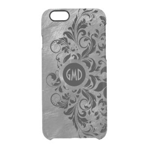 Silver Grey Brushed Steel & Black Lace Clear iPhone 6/6S Case
