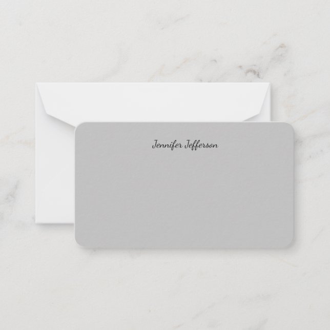 Silver Grey Calligraphy Name Plain Professional Card (Front)
