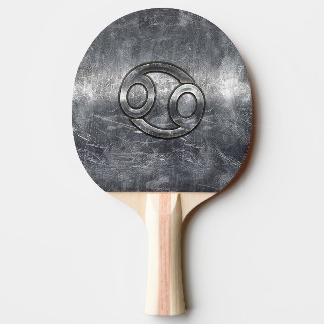 Silver Grey Cancer Zodiac Sign in Distressed Style Ping Pong Paddle (Back)