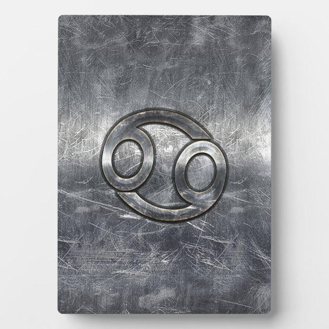 Silver Grey Cancer Zodiac Sign in Distressed Style Plaque (Front)