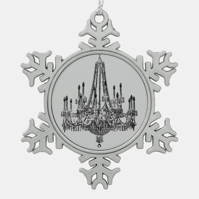 Silver Grey Chandelier Snowflake Pewter Christmas Ornament (Front)