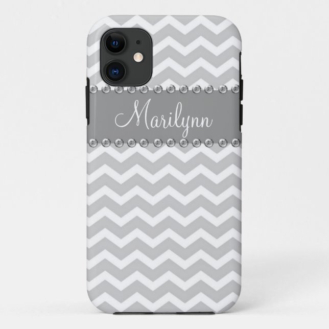 Silver Grey Chevron Chic Rhinestone BLING Case (Back)