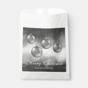 Silver Grey Christmas Baubles With Custom Text Favour Bag