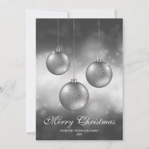 Silver Grey Christmas Baubles With Custom Text Holiday Card