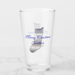 Silver Grey Christmas Stocking Pint Tumbler Glass