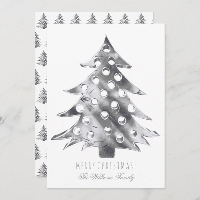 Silver Grey Christmas Tree Modern Elegant Invitation (Front/Back)