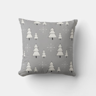 Silver grey Christmas with pines and snowflakes Cushion