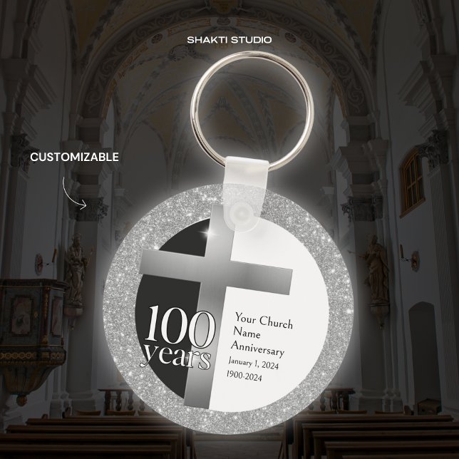 Silver Grey Church 100th Anniversary Personalised Key Ring (Creator Uploaded)