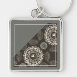 Silver Grey Circles Abstract Key Ring