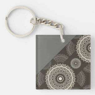Silver Grey Circles Abstract Key Ring