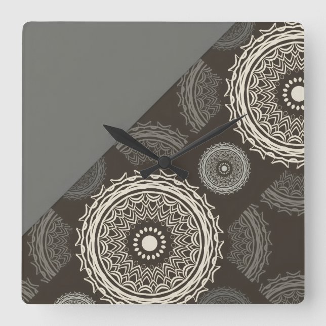 Silver Grey Circles Abstract Square Wall Clock (Front)