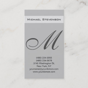 Silver Grey Colour Script Monogram Business Card