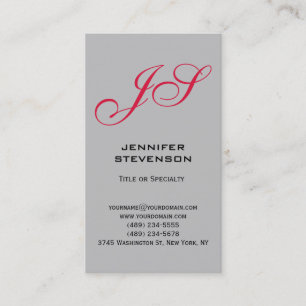 Silver Grey Crimson Red Monogram Business Card