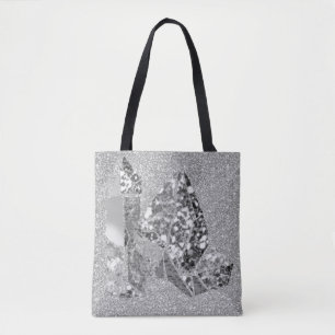 Silver Grey Crystals Faux Glitter Tote Bag