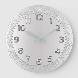 Silver Grey Crystals Glitter Arabic Numbers Large Clock