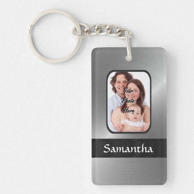 Silver grey custom photo key ring (Front)