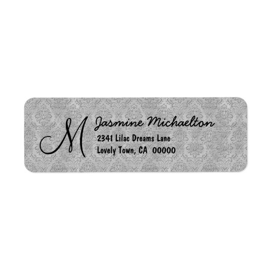 Silver Grey Damask Monogram M or Any Initial M014 Return Address Label