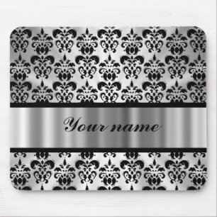 Silver grey damask mouse pad