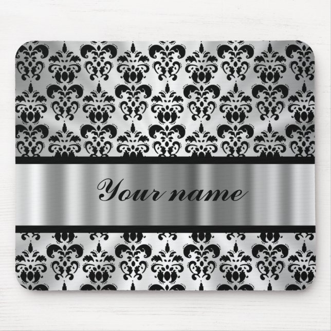 Silver grey damask mouse pad (Front)