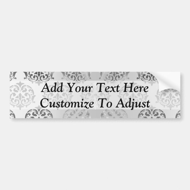 Silver grey damask pattern bumper sticker (Front)