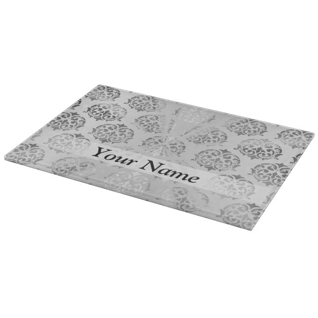 Silver grey damask pattern cutting board (Corner)