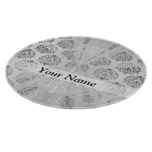 Silver grey damask pattern cutting board