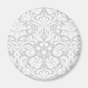 Silver grey damask pattern magnet