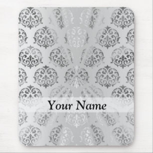 Silver grey damask pattern mouse pad
