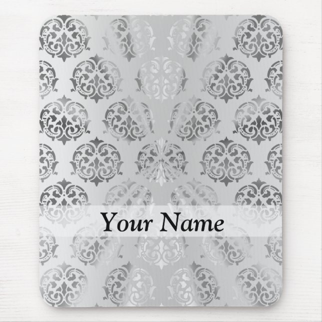 Silver grey damask pattern mouse pad (Front)