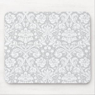 Silver grey damask pattern mouse pad