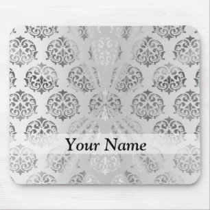 Silver grey damask pattern mouse pad
