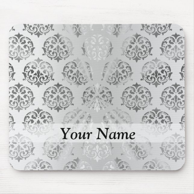 Silver grey damask pattern mouse pad (Front)