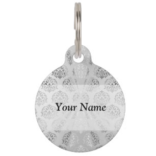 Silver grey damask pattern pet tag