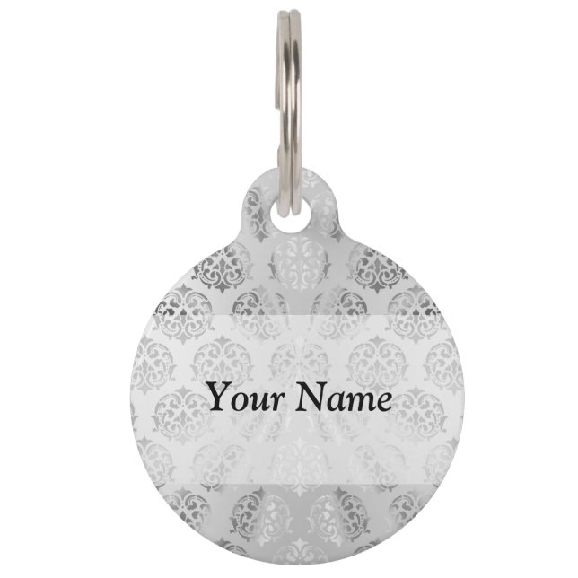 Silver grey damask pattern pet tag (Front)