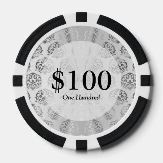 Silver grey damask pattern poker chips