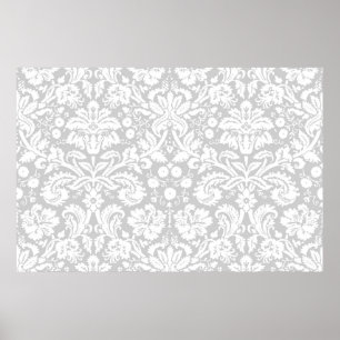 Silver grey damask pattern poster