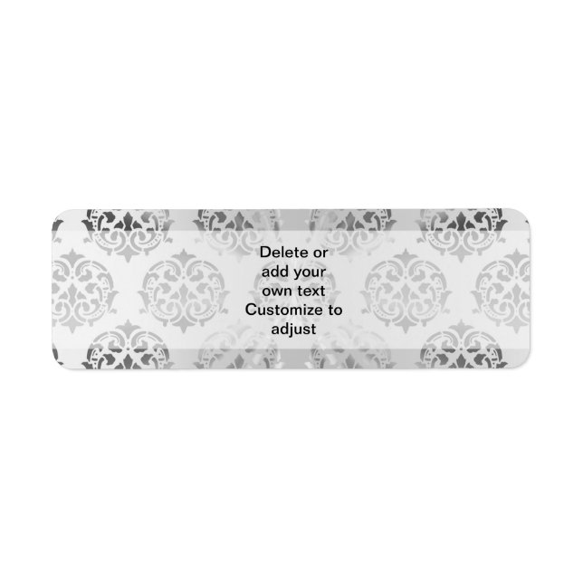 Silver grey damask pattern return address label (Front)