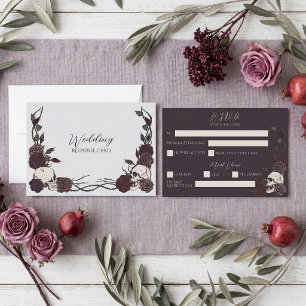 Silver Grey Dark Floral Skull Wedding RSVP Save The Date