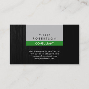 Silver Grey Dark Wood Pattern Green Business Card