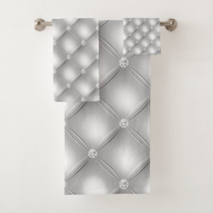SILVER GREY DIAMOND SATIN BATHROOM TOWEL SET