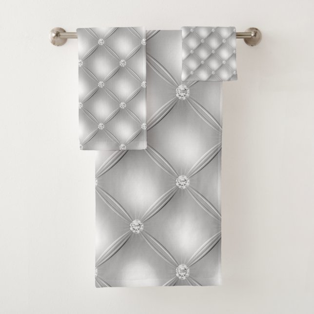SILVER GREY DIAMOND SATIN BATHROOM TOWEL SET (Insitu)